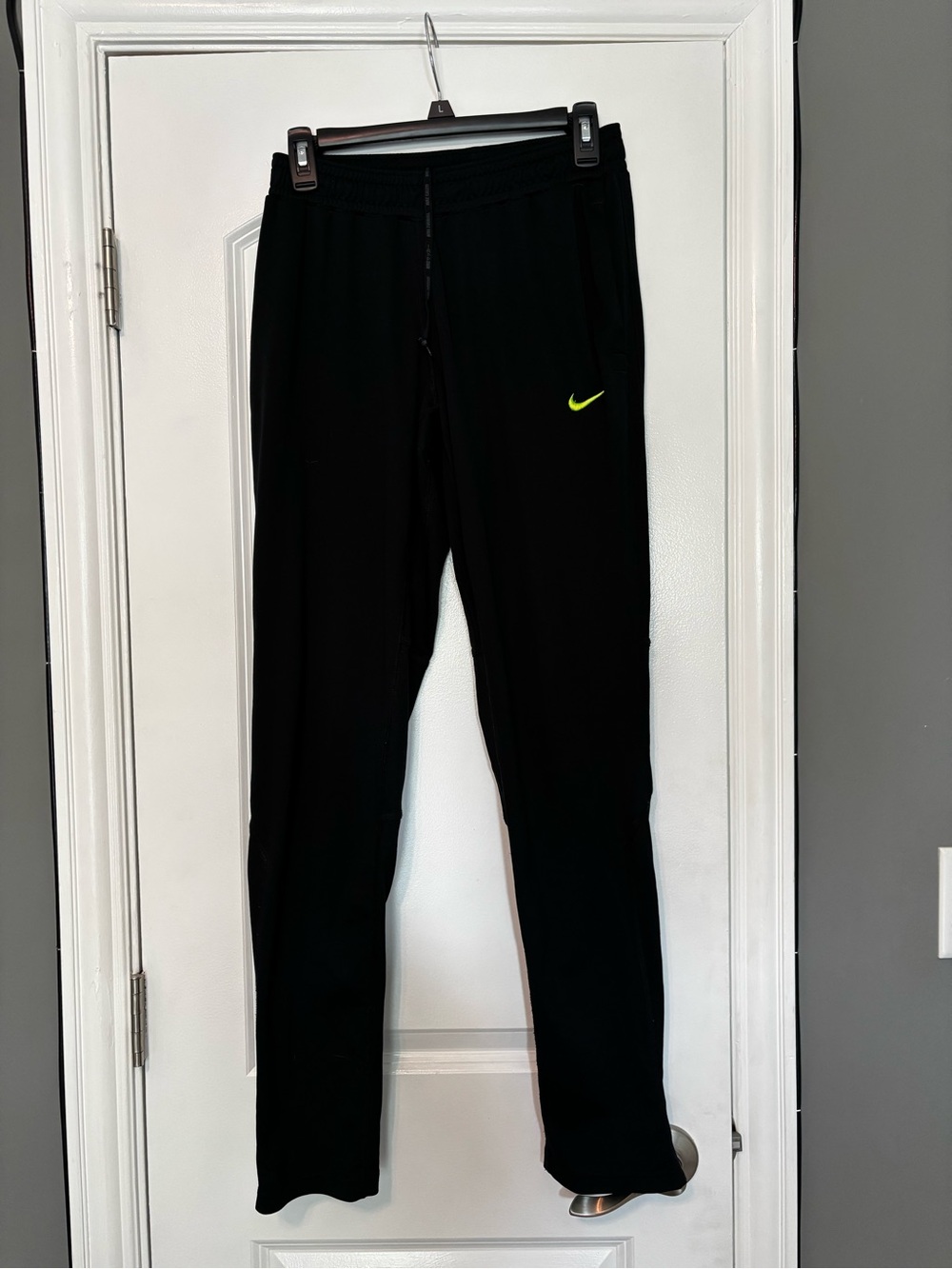 Nike Men’s Dark Grey Dri-fit Athletic Pants with Neon Swoosh Small
